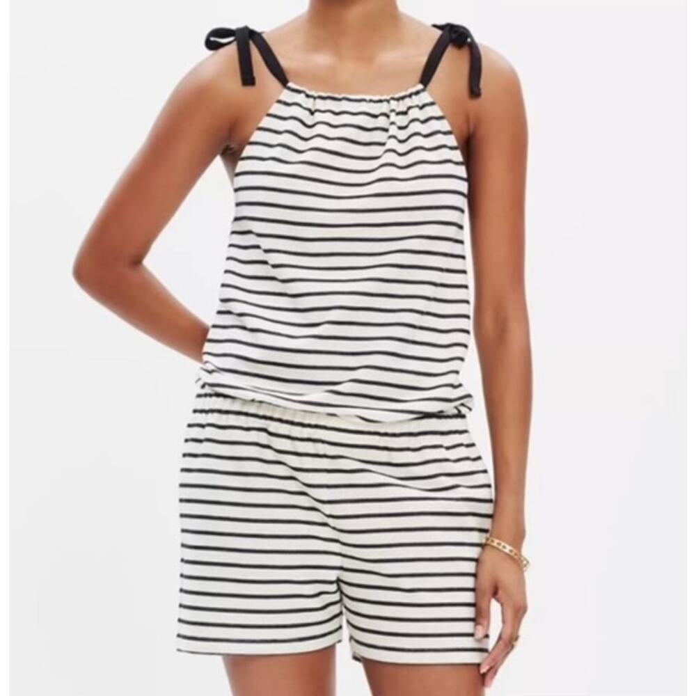 Madewell Cream/Black Short Romper WMNS S Adjustable Straps Stretchy One Piece